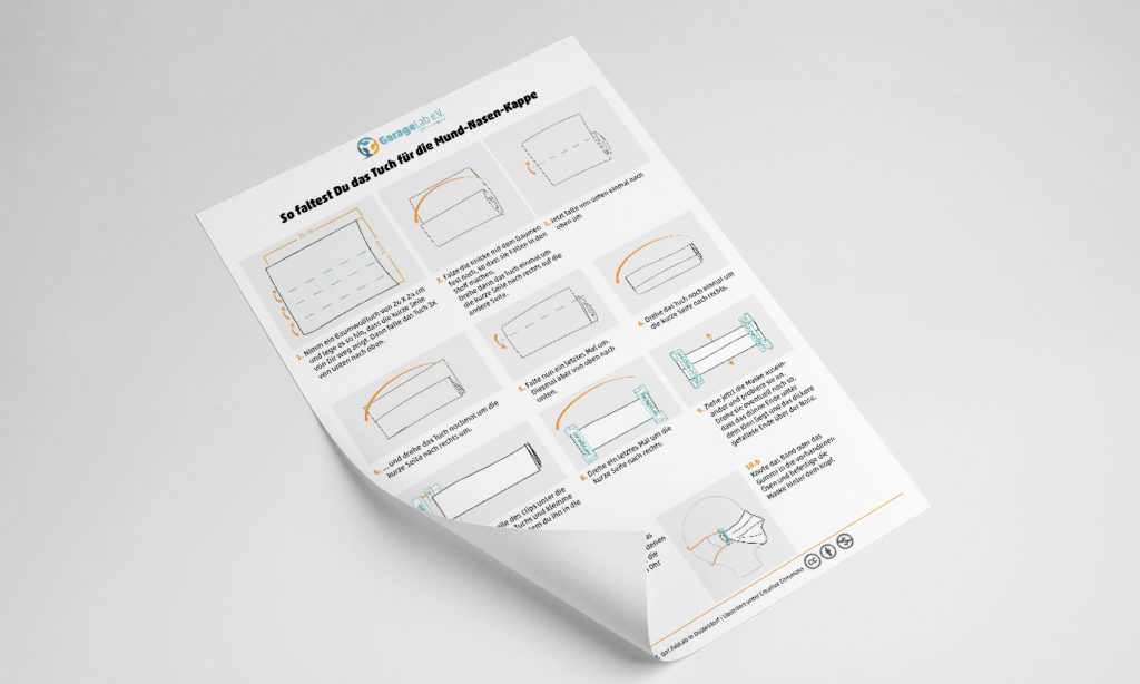 Abbildung der Anleitung zum Falten und Bauen des Mund-Nase-Schutzes